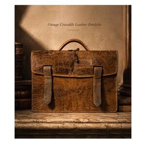 Vintage Alligator Crocodile Skin Briefcase Brown Exotic Leather‎ Lizard Trim